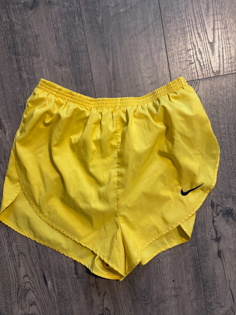 Nike Yellow Shorts with Black and Red Swoosh